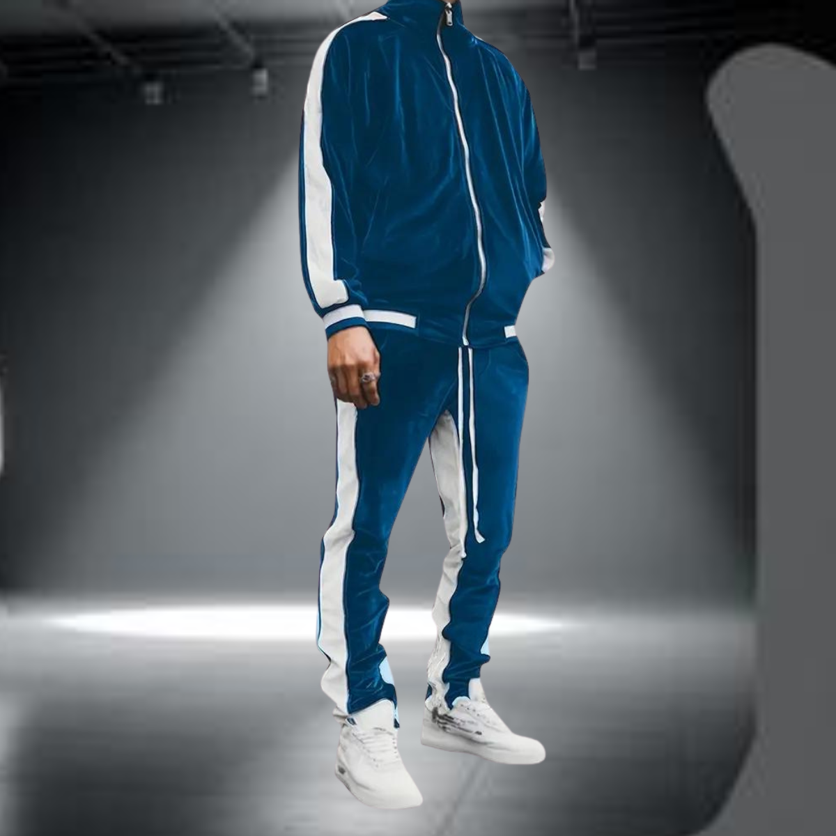 Classic velvet full zip tracksuit in royal blue
