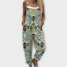Retro floral print relaxed jumpsuit in green
