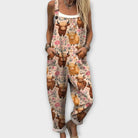 Retro floral print relaxed jumpsuit in orange
