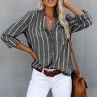 Relaxed striped cotton V-neck shirt in gray