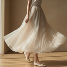 High waist pleated mesh layered midi skirt, view 3