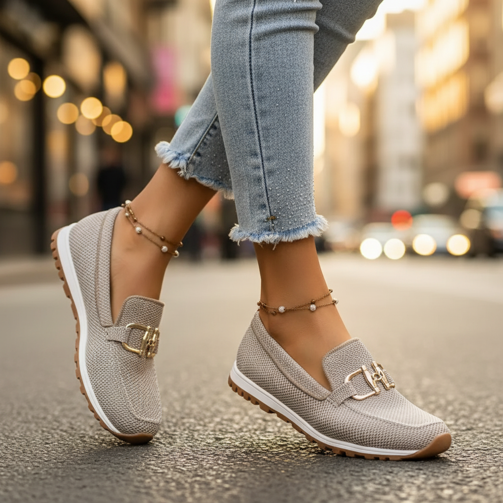 Breathable cushioned slip on loafer in beige