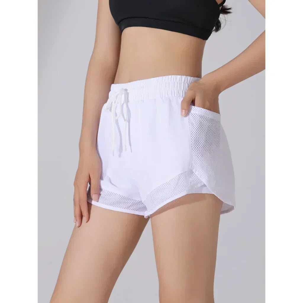 Women's Athletic Running Shorts High Waist Mesh Lined