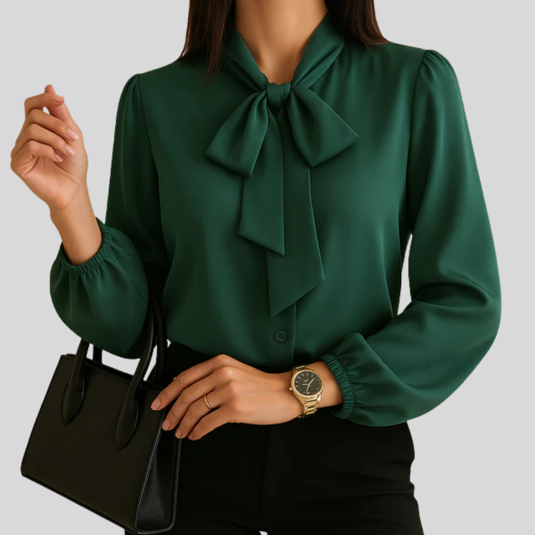 Women's Bow Tie Neck Long Sleeve Blouse Business Casual Office Top