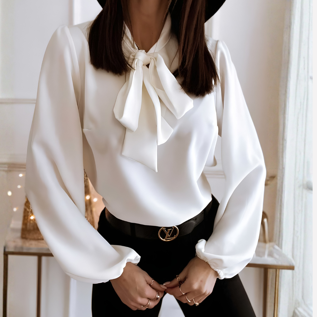 Women's Bow Tie Neck Long Sleeve Blouse Business Casual Office Top
