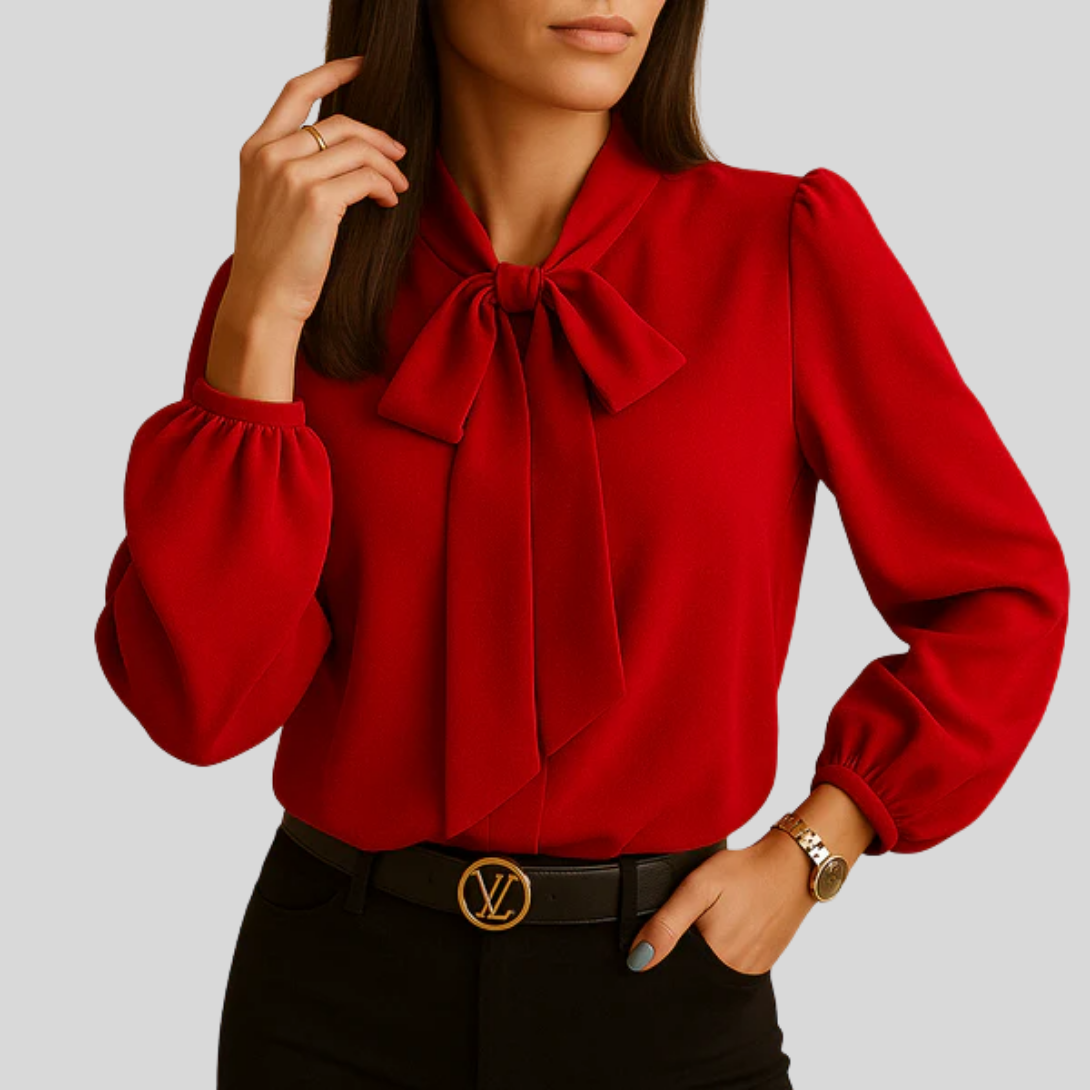 Women's Bow Tie Neck Long Sleeve Blouse Business Casual Office Top
