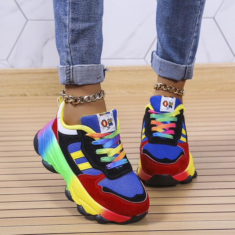 Women's Color Block Chunky Platform Sneakers Dad Shoe