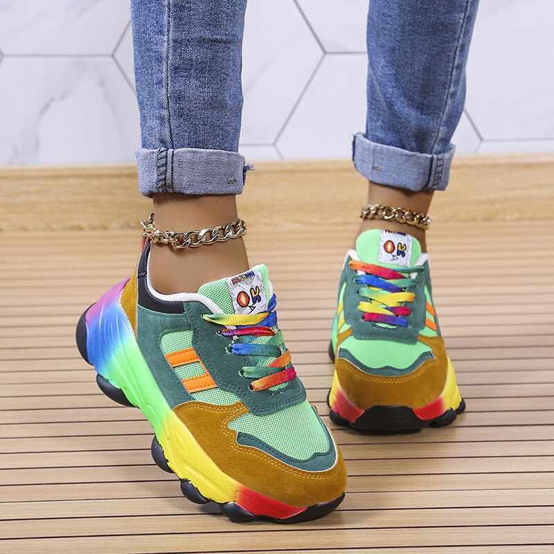 Women's Color Block Chunky Platform Sneakers Dad Shoe