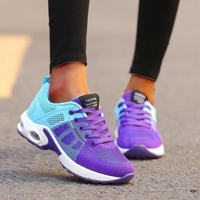 Women's Colorblock Mesh Running Sneakers Air Cushion Platform Sole