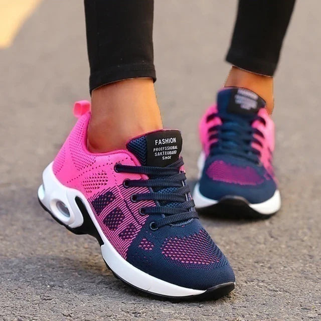 Women's Colorblock Mesh Running Sneakers Air Cushion Platform Sole