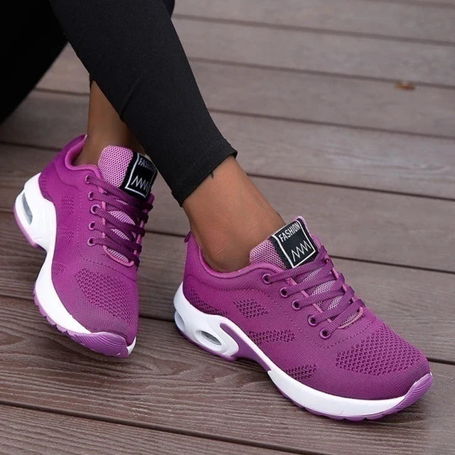 Women's Colorblock Mesh Running Sneakers Air Cushion Platform Sole