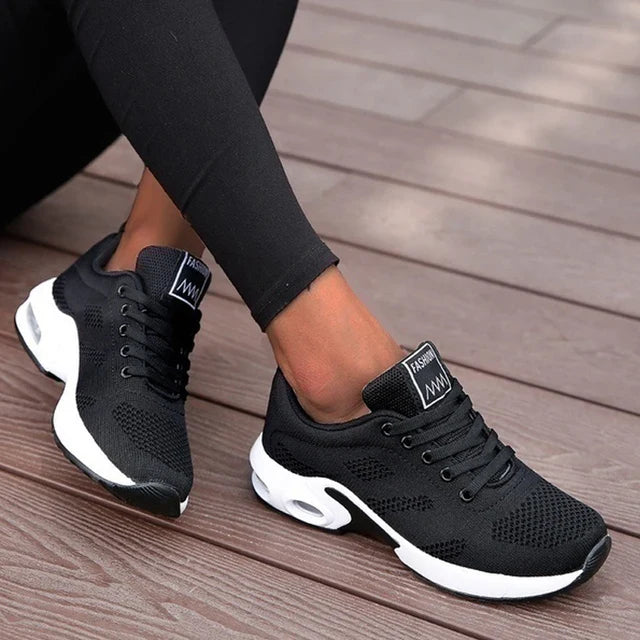 Women's Colorblock Mesh Running Sneakers Air Cushion Platform Sole