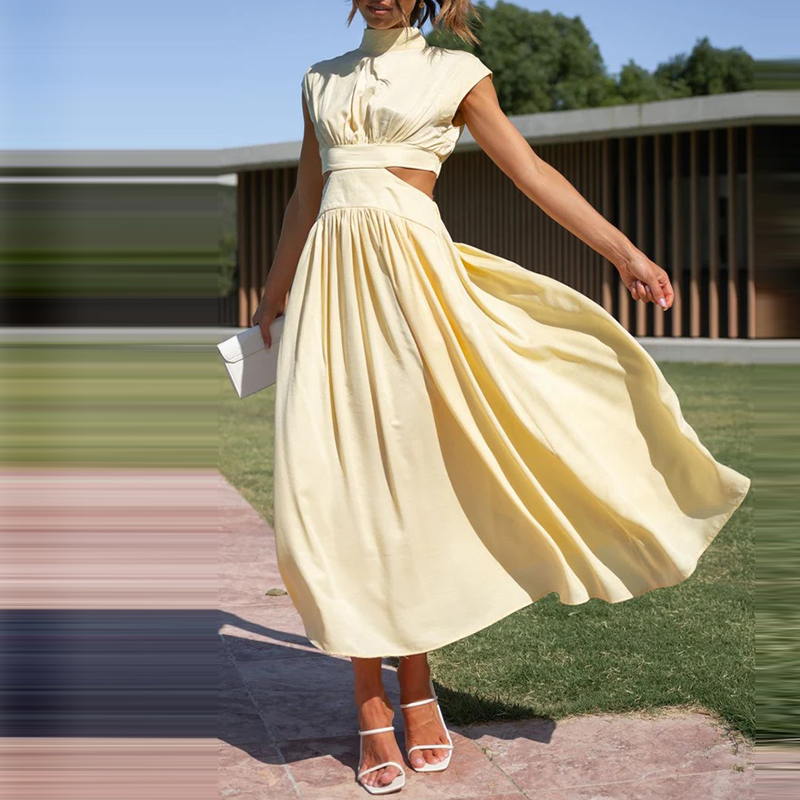 Women's Cutout Ruched Midi Dress Summer Wedding Guest