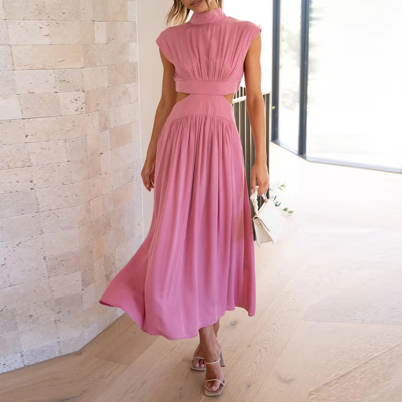 Women's Cutout Ruched Midi Dress Summer Wedding Guest
