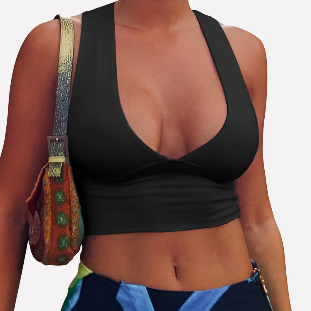 Women's Deep V-Neck Cropped Tank Top Racerback Sleeveless