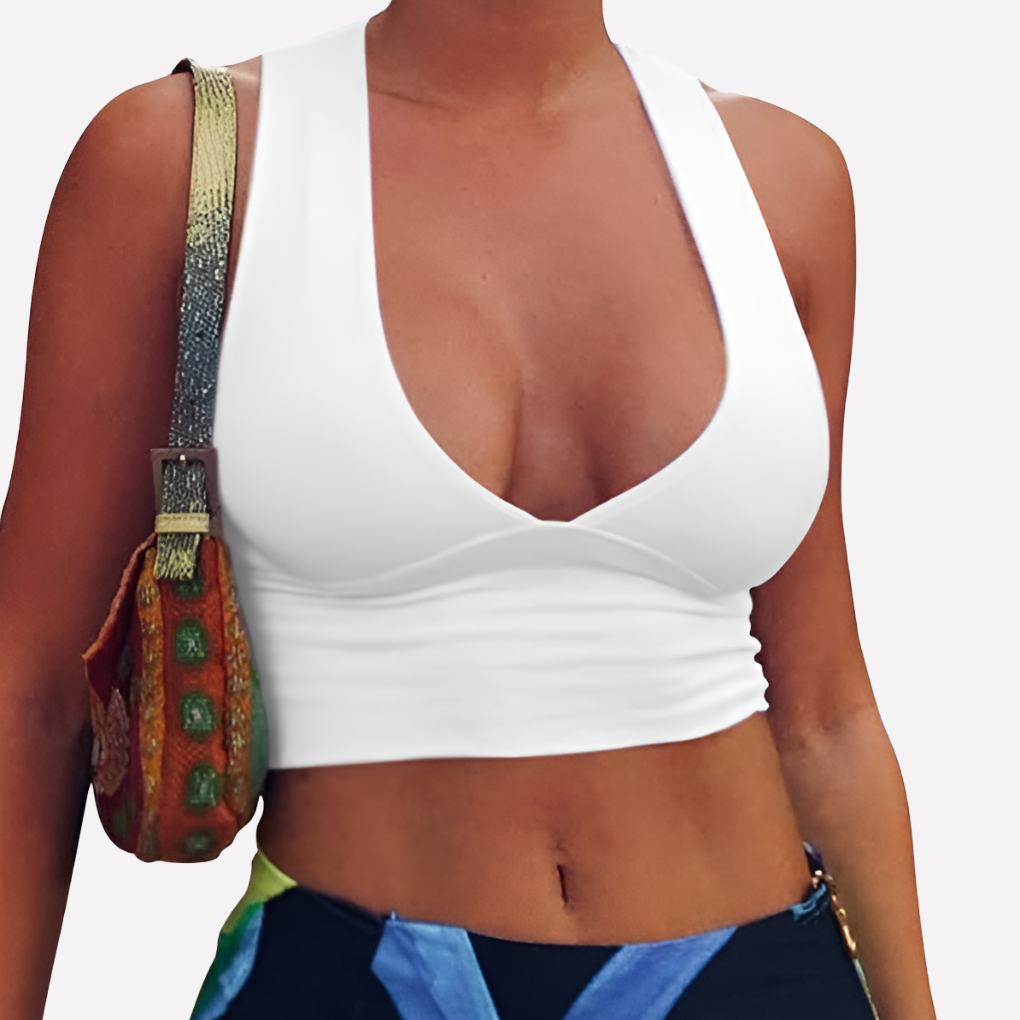 Women's Deep V-Neck Cropped Tank Top Racerback Sleeveless
