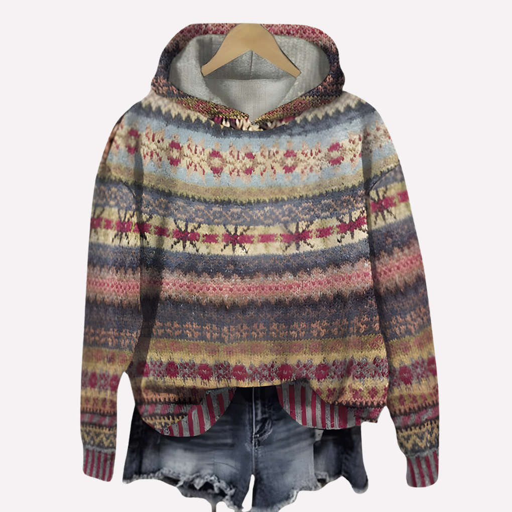 Women's Fair Isle Print Boho Hoodie Sweatshirt