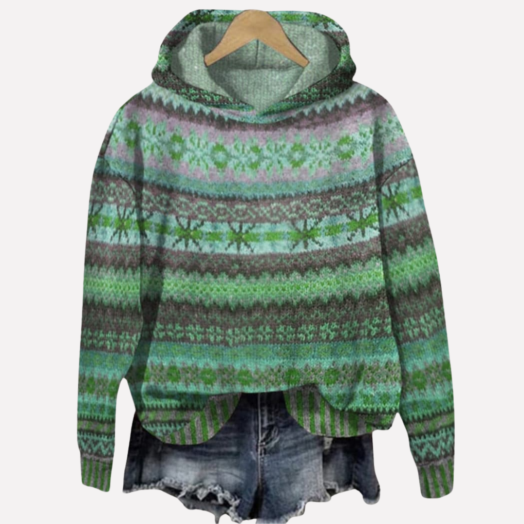 Women's Fair Isle Print Boho Hoodie Sweatshirt