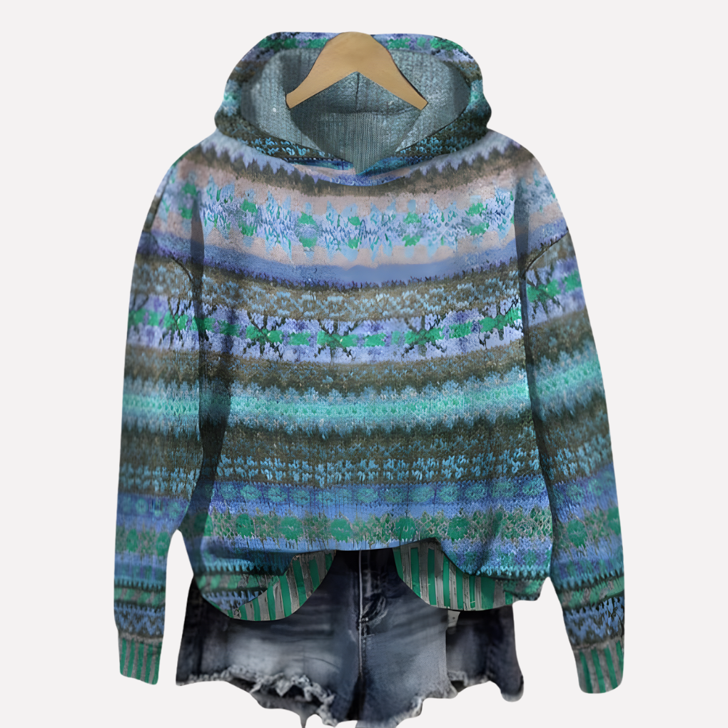 Women's Fair Isle Print Boho Hoodie Sweatshirt