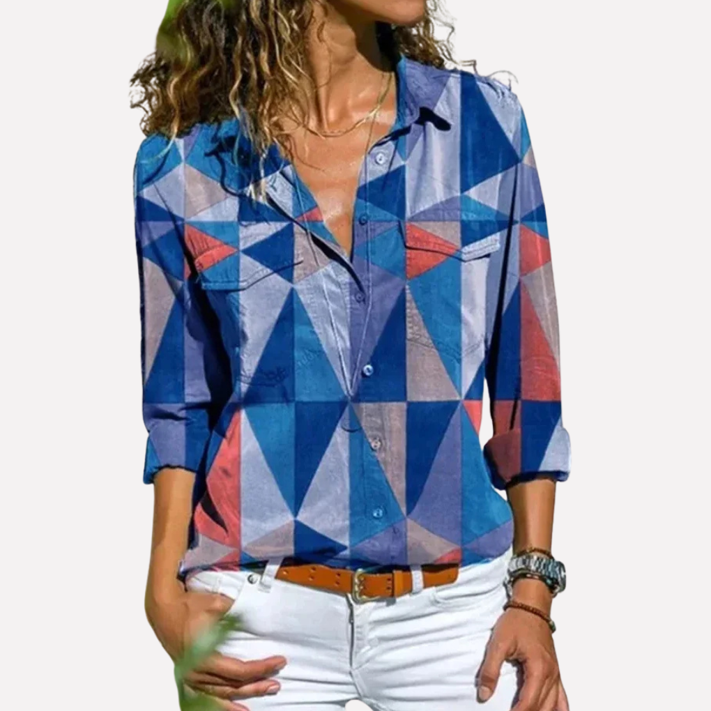 Women's Floral Button-Up Collar Blouse Long Sleeve Top