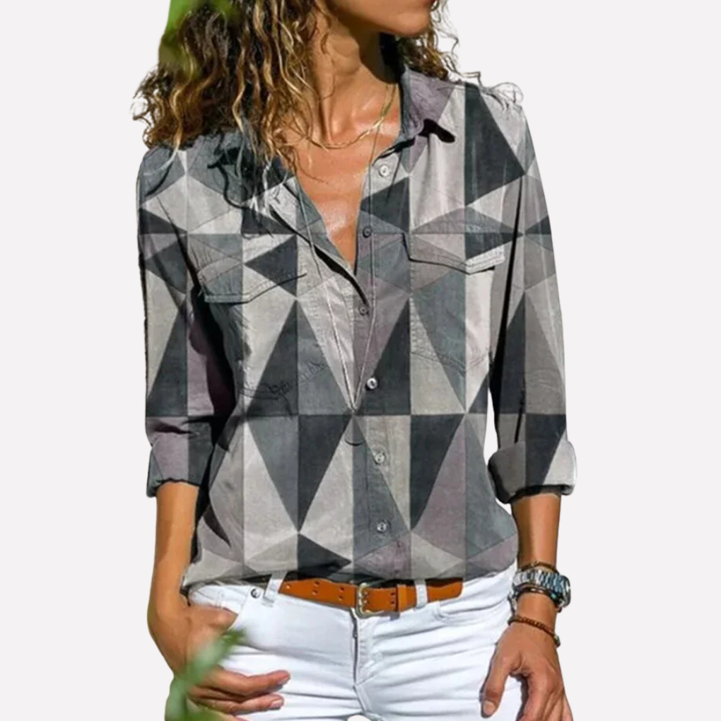 Women's Floral Button-Up Collar Blouse Long Sleeve Top