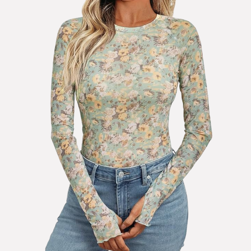 Women's Floral Mesh Long Sleeve Top Sheer Going Out