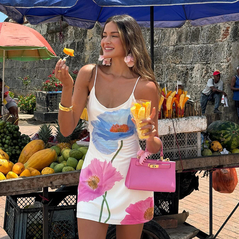 Women's Floral Print Sundress Mini Summer Spaghetti Strap