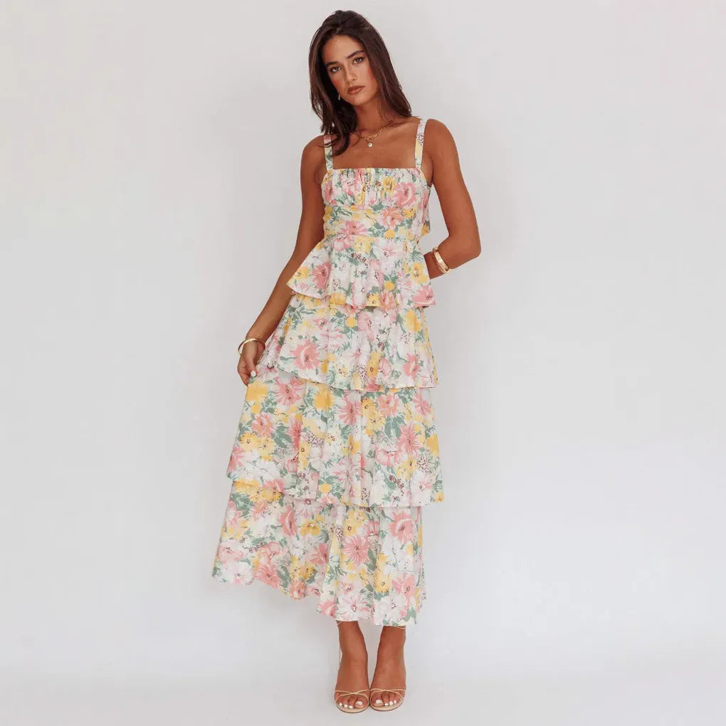 Women's Floral Tiered Maxi Dress Sundress