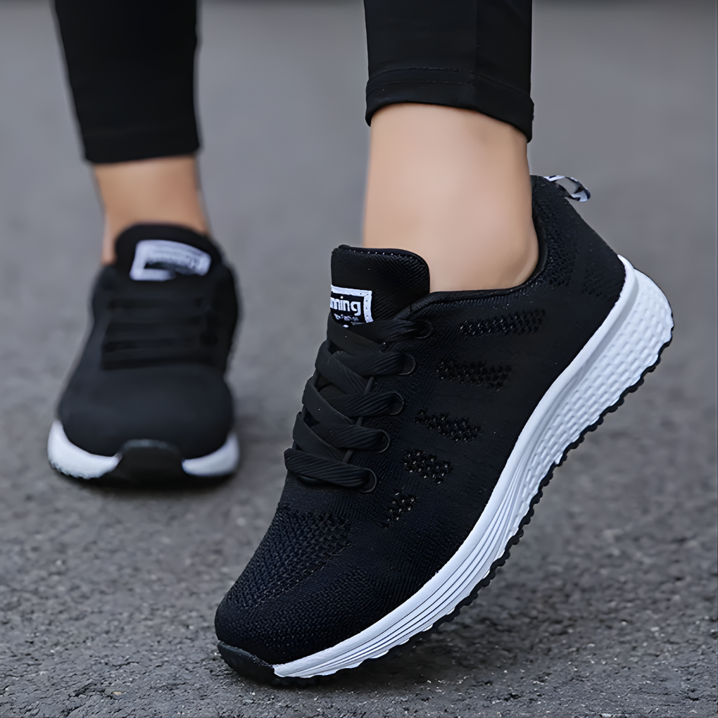 Women's Flyknit Lace-Up Running Sneakers Stripe Detail White Midsole