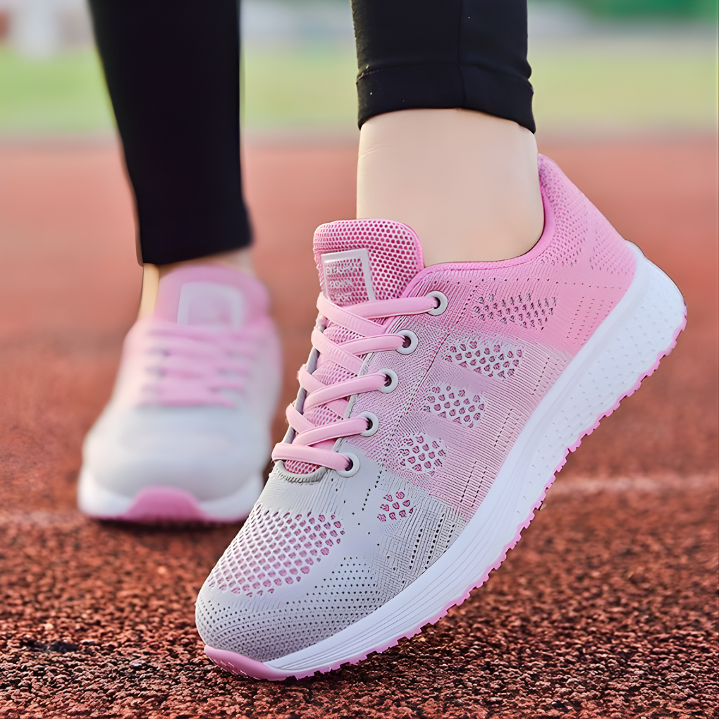 Women's Flyknit Lace-Up Running Sneakers Stripe Detail White Midsole