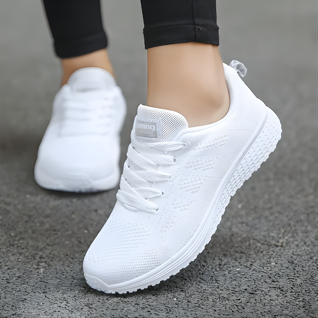 Women's Flyknit Lace-Up Running Sneakers Stripe Detail White Midsole