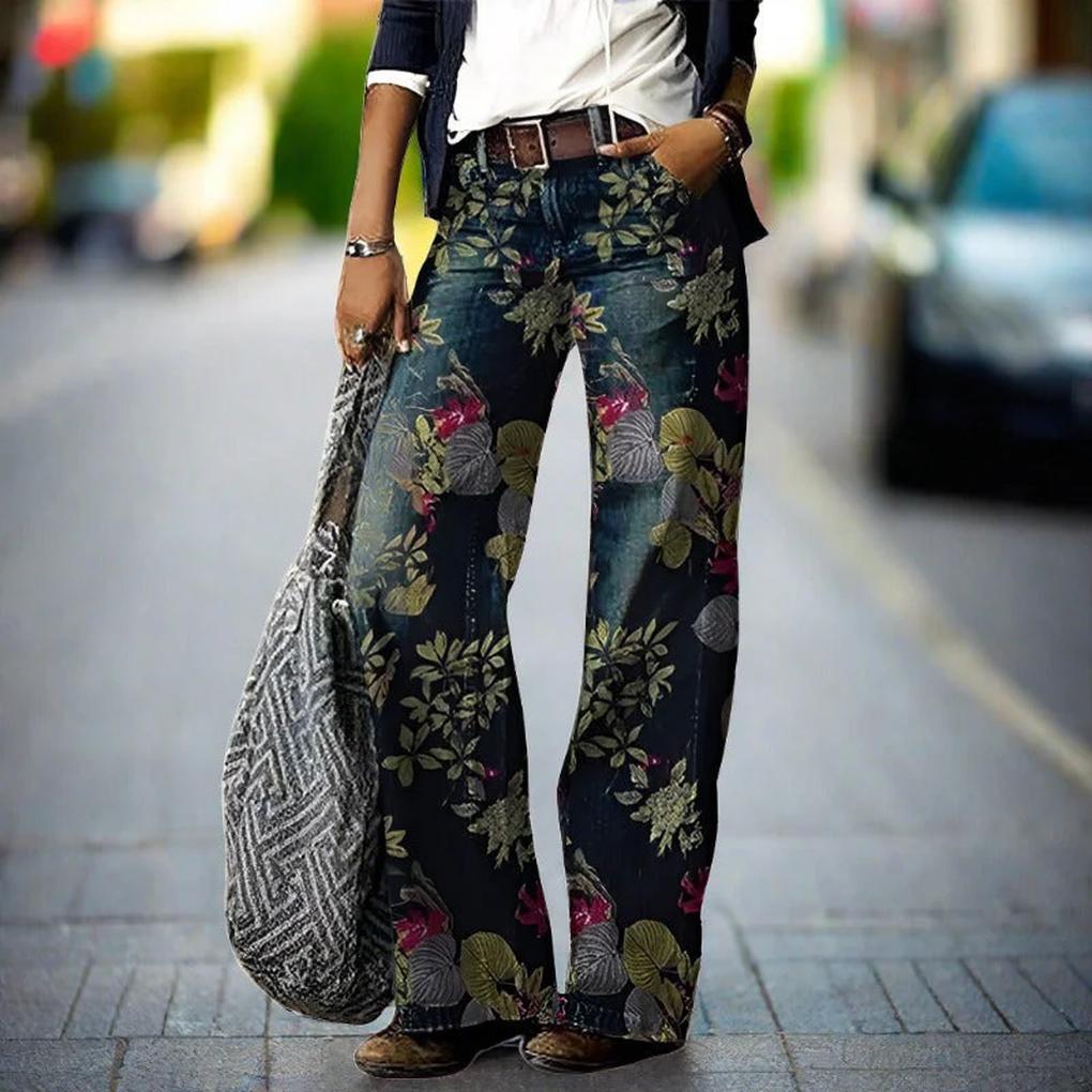 Women's Geometric Print Wide Leg Pants Flare Trousers