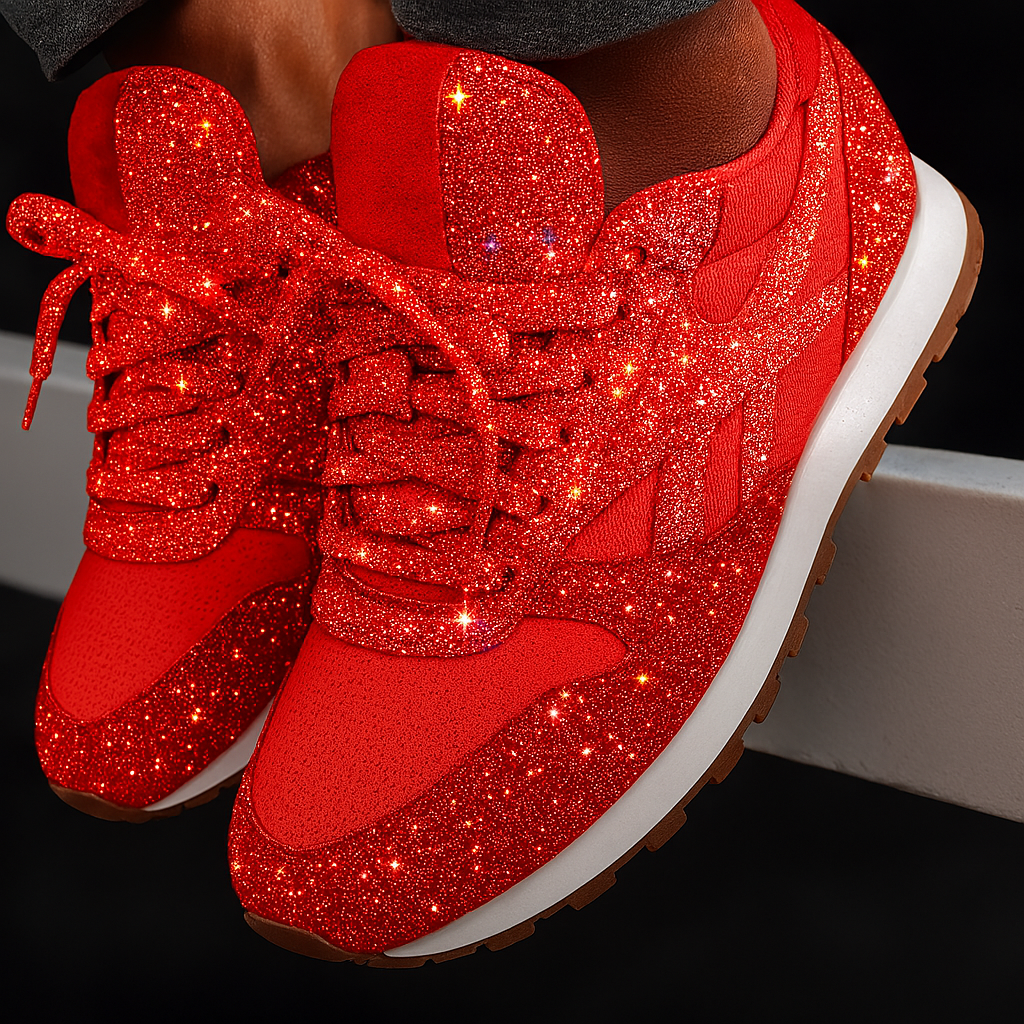 Women's Glitter Lace-Up Sneakers Retro Runner