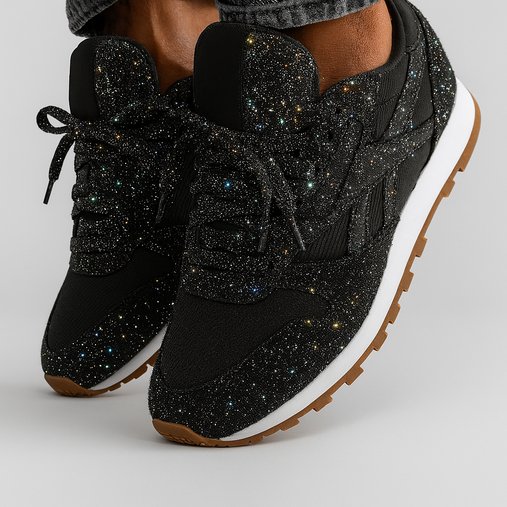 Women's Glitter Lace-Up Sneakers Retro Runner