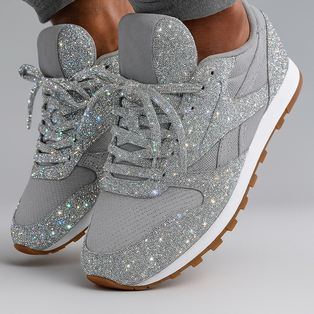 Women's Glitter Lace-Up Sneakers Retro Runner