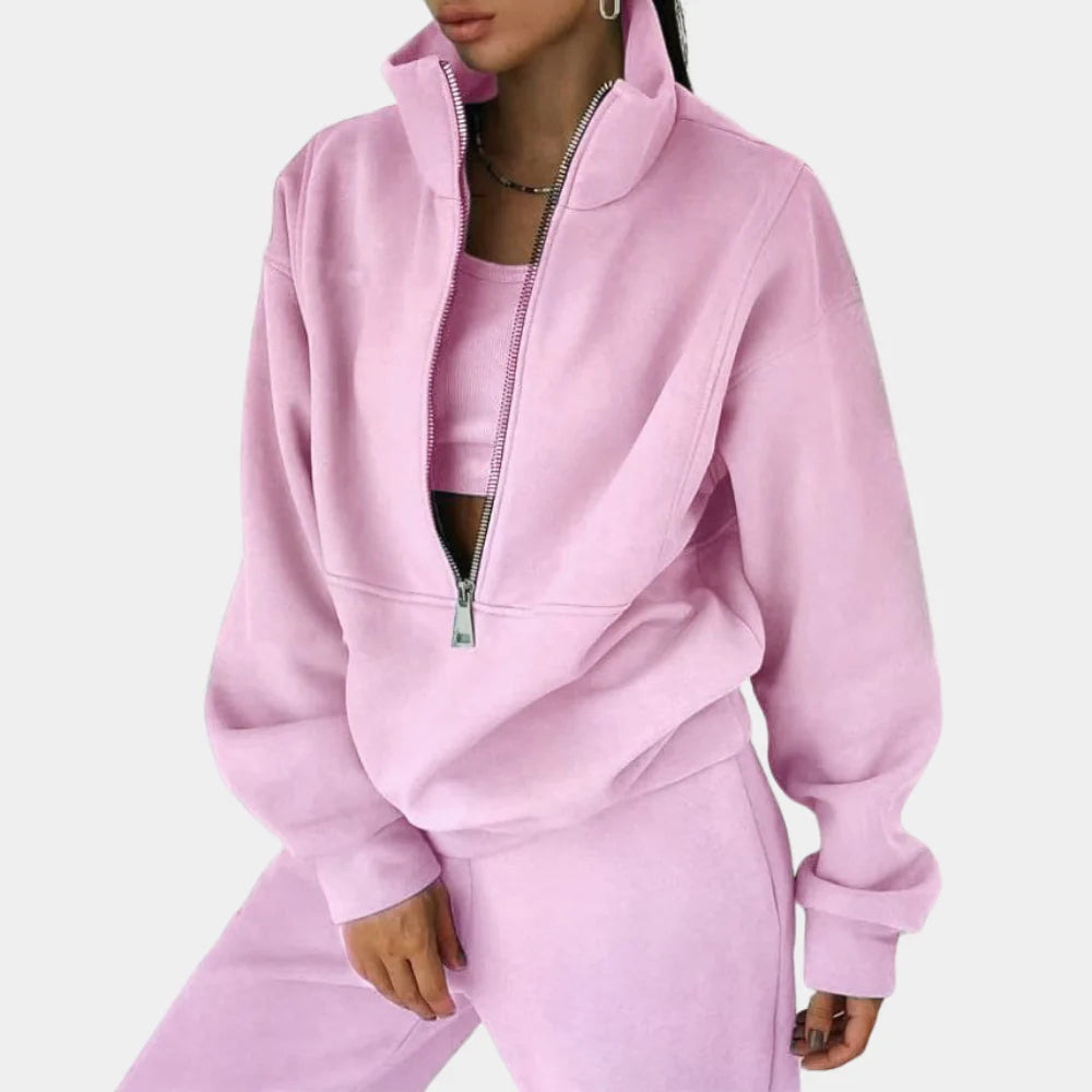 Women's Half Zip Crop Sweat Set Tracksuit Jogger Sweatsuit