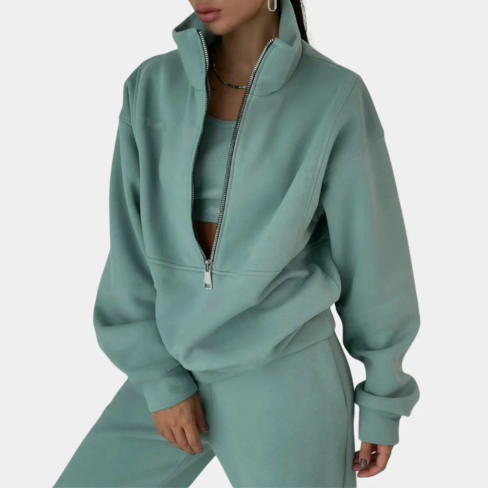 Women's Half Zip Crop Sweat Set Tracksuit Jogger Sweatsuit
