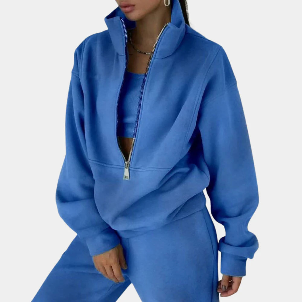 Women's Half Zip Crop Sweat Set Tracksuit Jogger Sweatsuit
