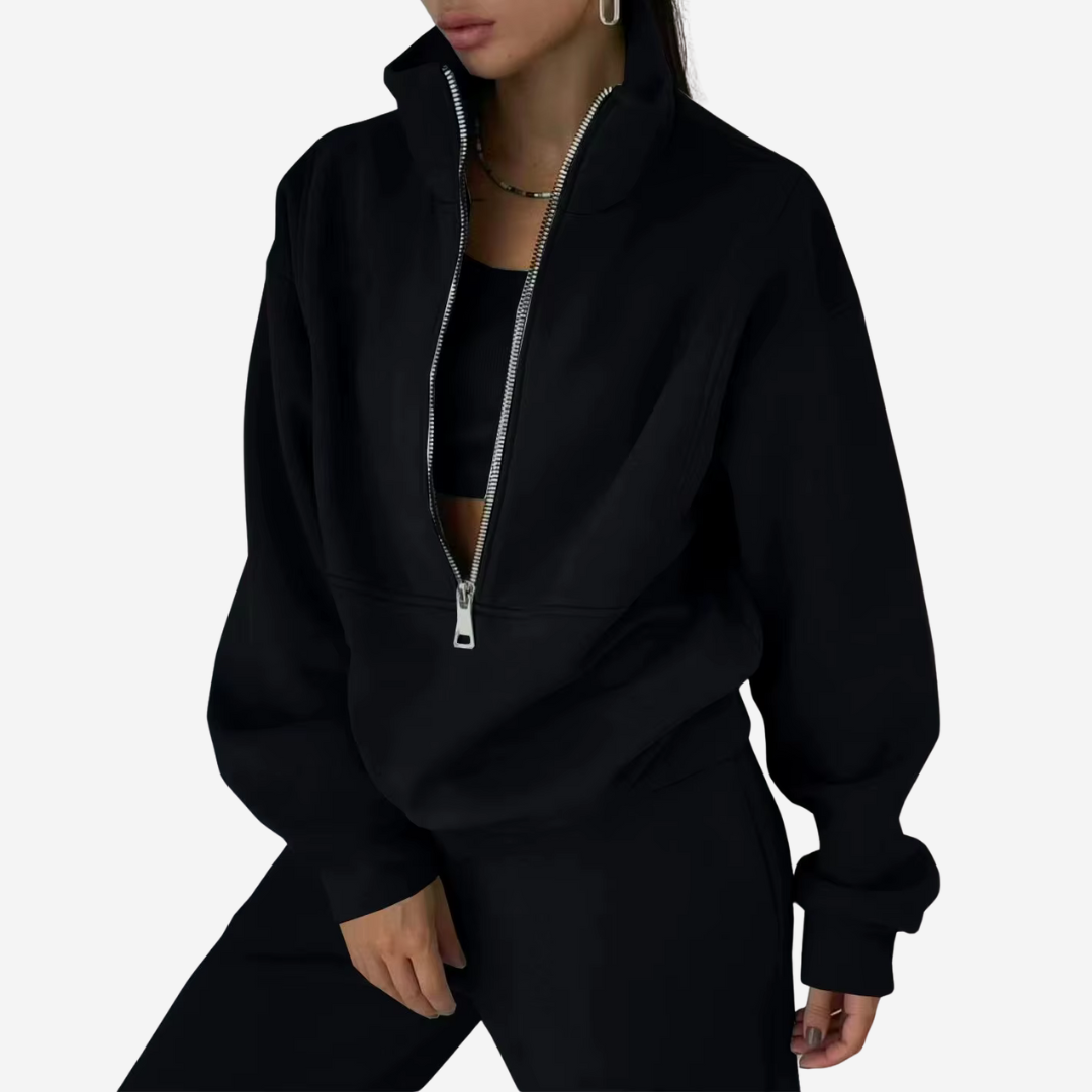 Women's Half Zip Crop Sweat Set Tracksuit Jogger Sweatsuit
