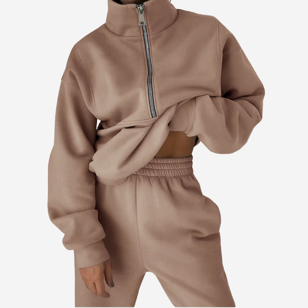 Women's Half Zip Crop Sweat Set Tracksuit Jogger Sweatsuit