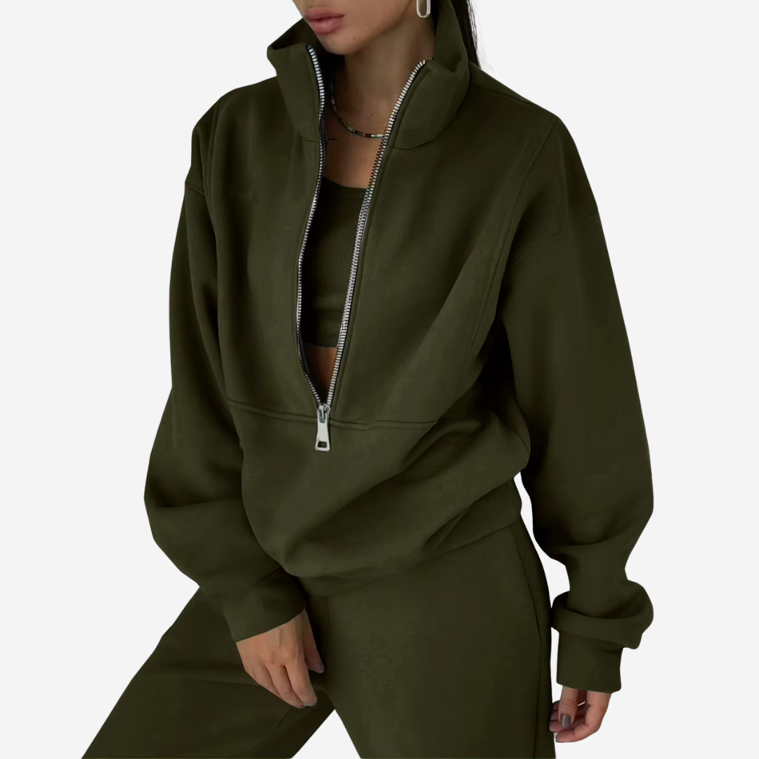 Women's Half Zip Crop Sweat Set Tracksuit Jogger Sweatsuit