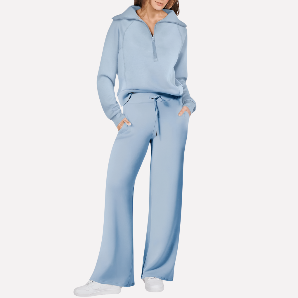 Women's Half Zip Wide Leg Sweatpants Set
