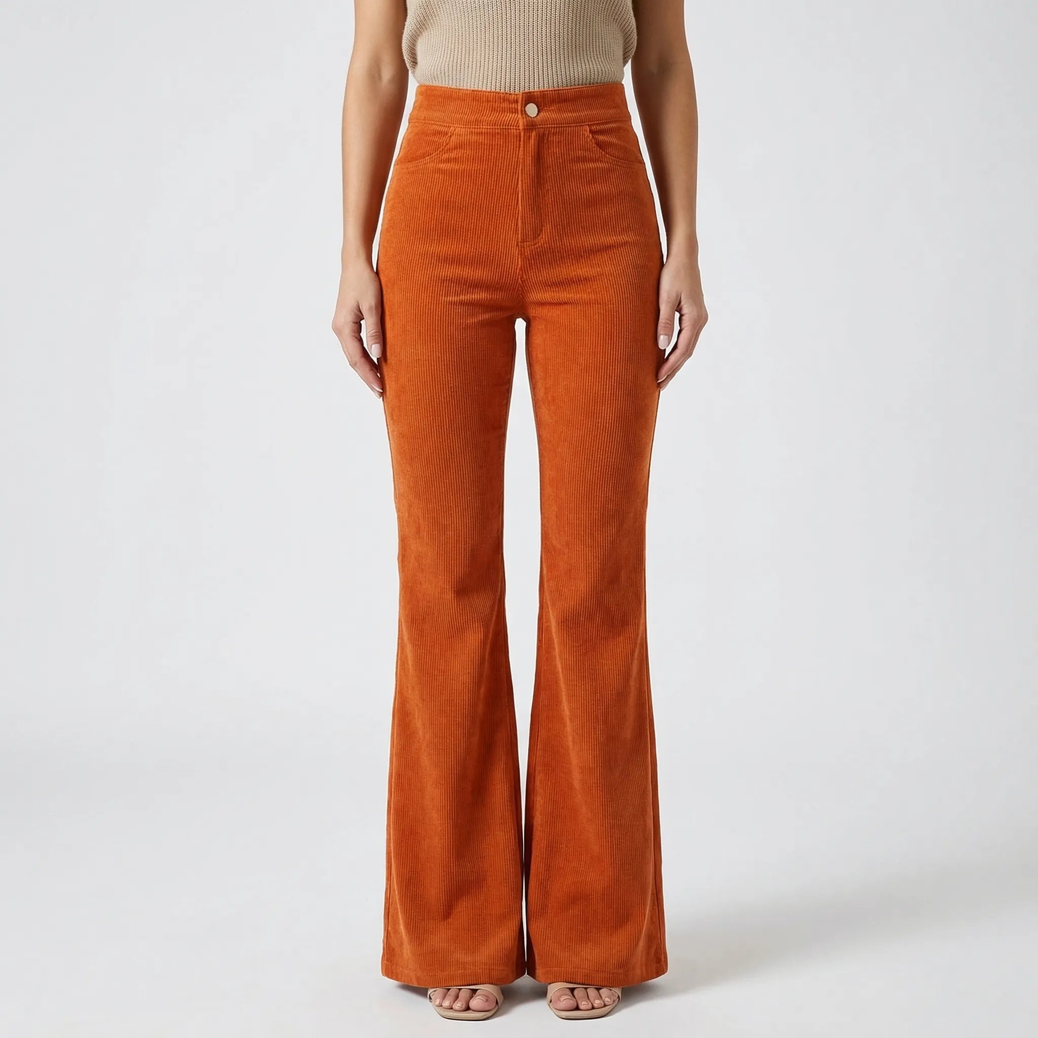Women's High Waist Flare Corduroy Pants Wide Leg