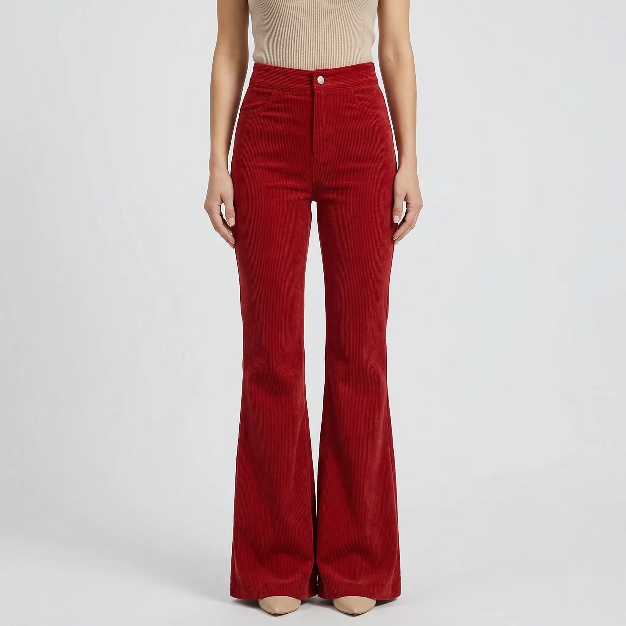 Women's High Waist Flare Corduroy Pants Wide Leg