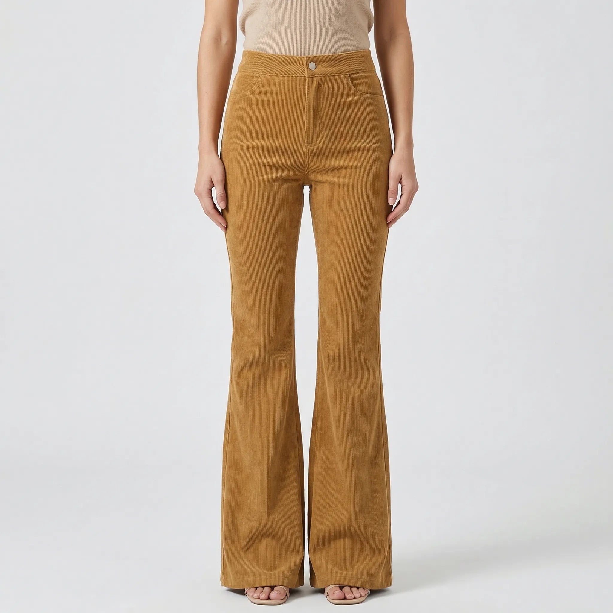 Women's High Waist Flare Corduroy Pants Wide Leg