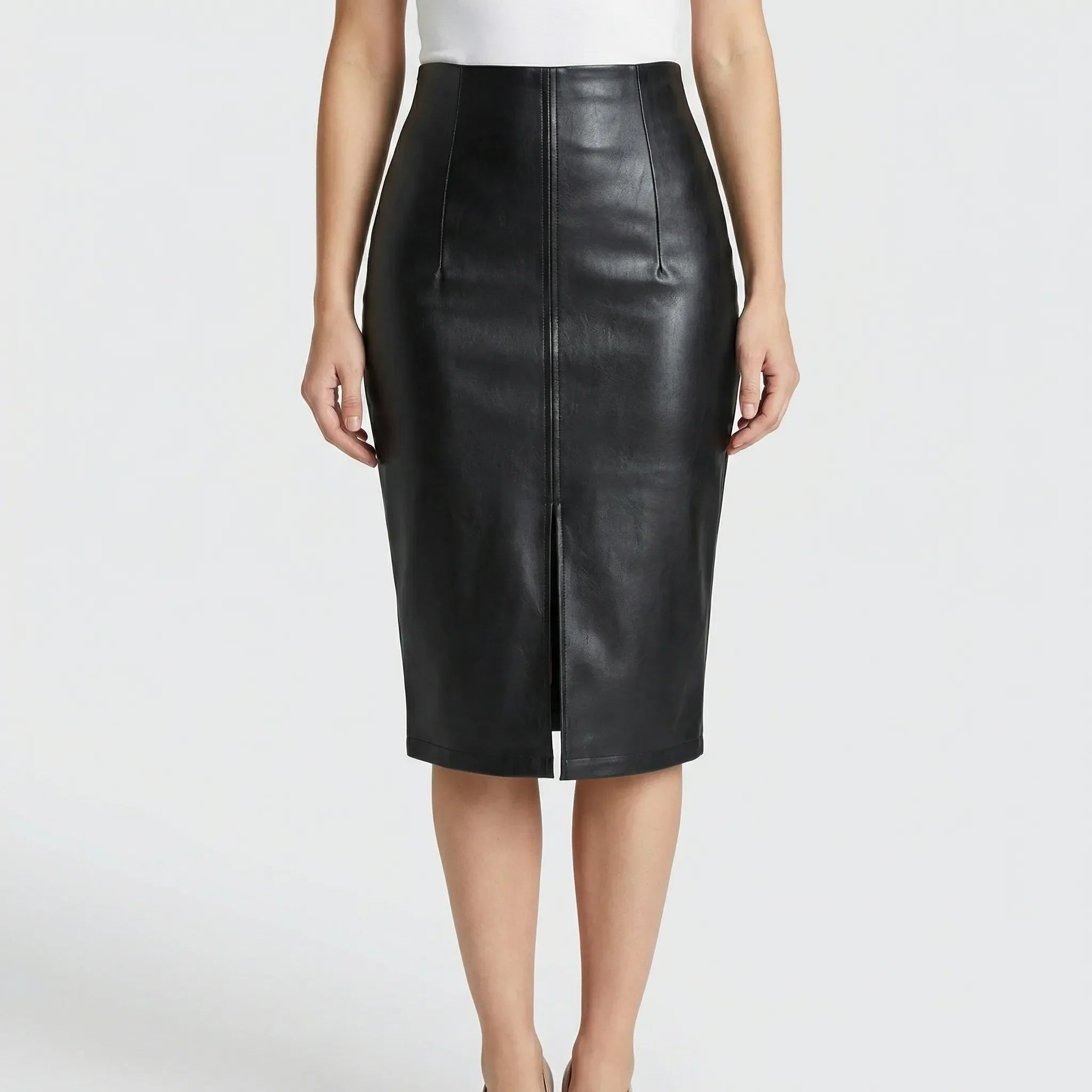 Women's High Waist Pencil Midi Skirt Front Slit