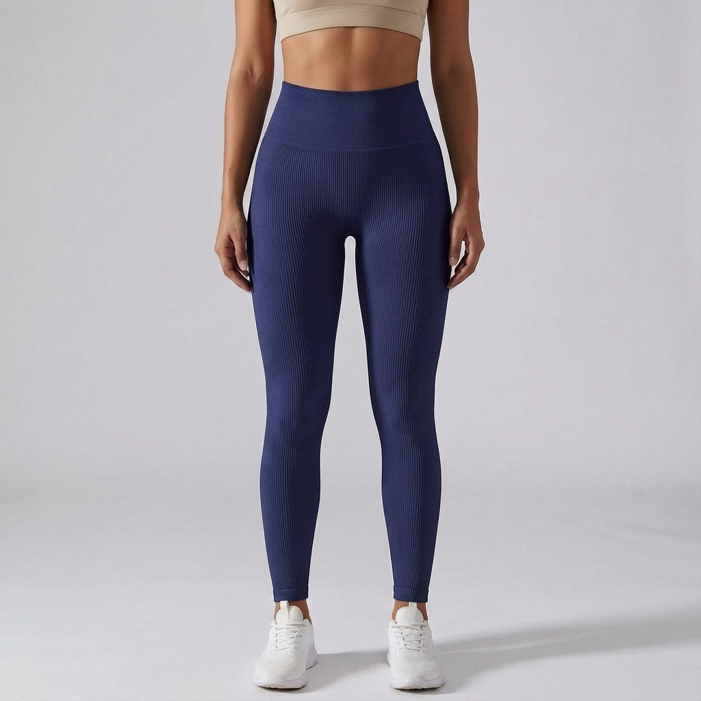 Women's High Waist Ribbed Workout Leggings