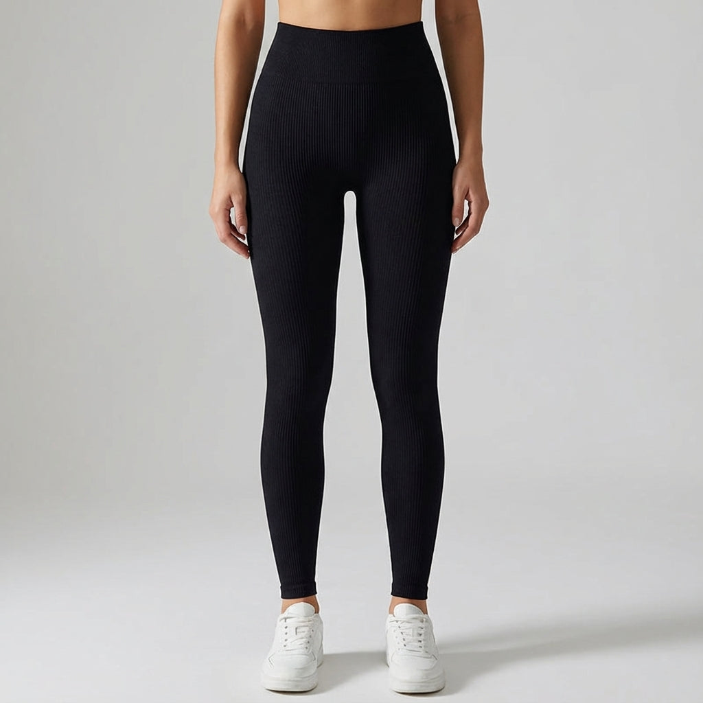 Women's High Waist Ribbed Workout Leggings