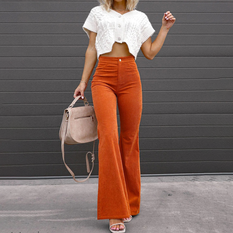 Women's High Waisted Corduroy Flare Pants