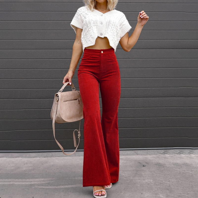 Women's High Waisted Corduroy Flare Pants